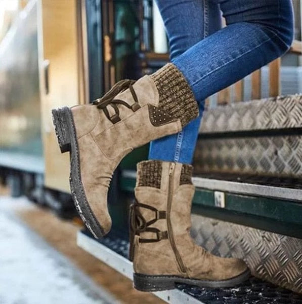 CHYLEANNA  Winter Knitting Patchwork Boots