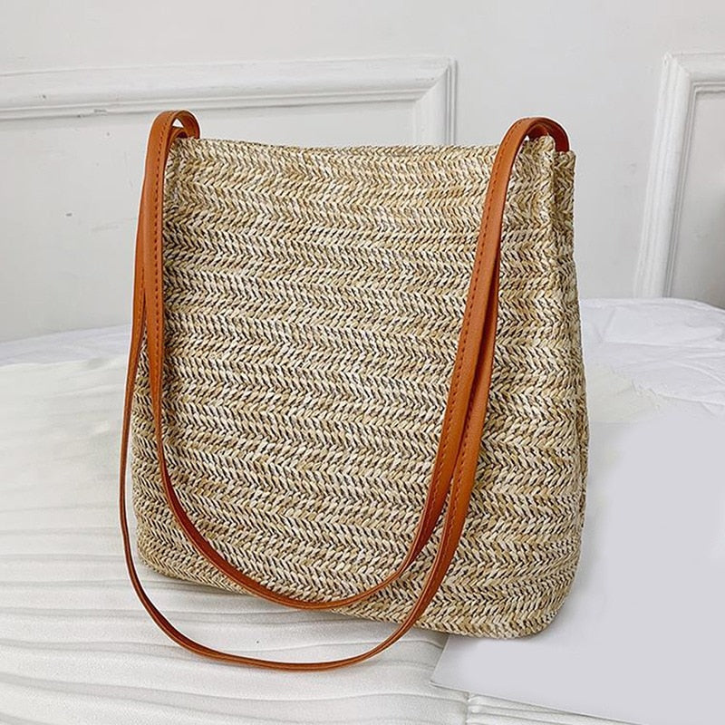 CHYLEANNA   Knitted Straw Satchel Bag