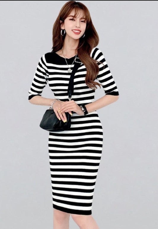 CHYLEANNA  Striped Knitted Pencil Dress