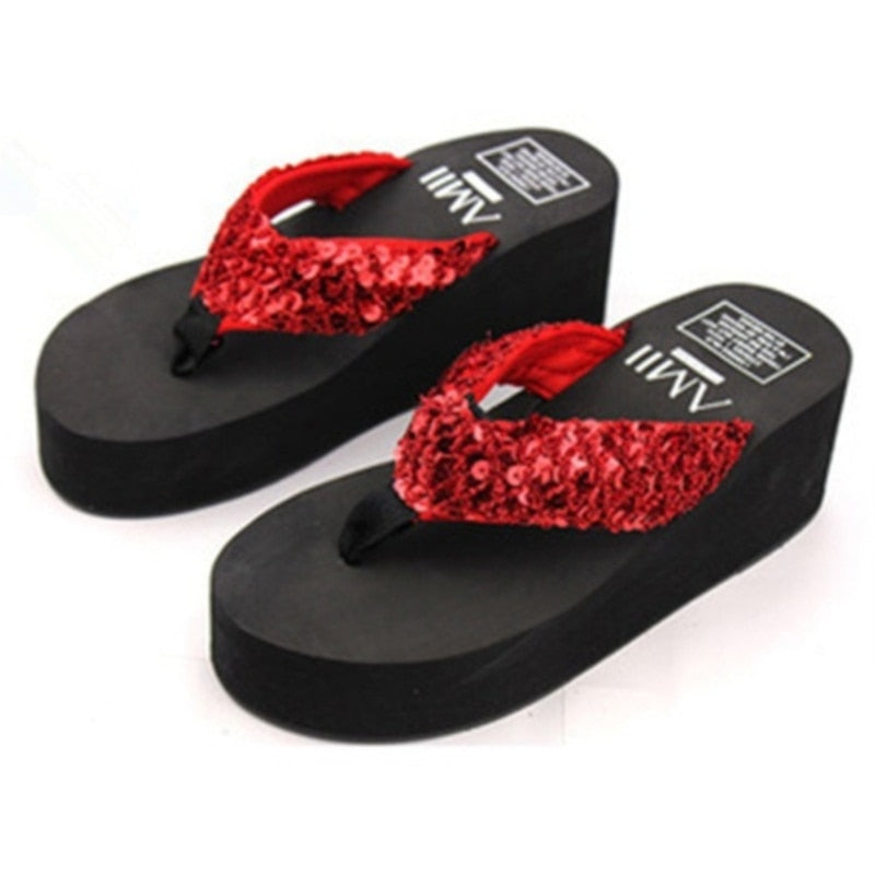 CHYLEANNA  Sequins Wedges Flip Flops