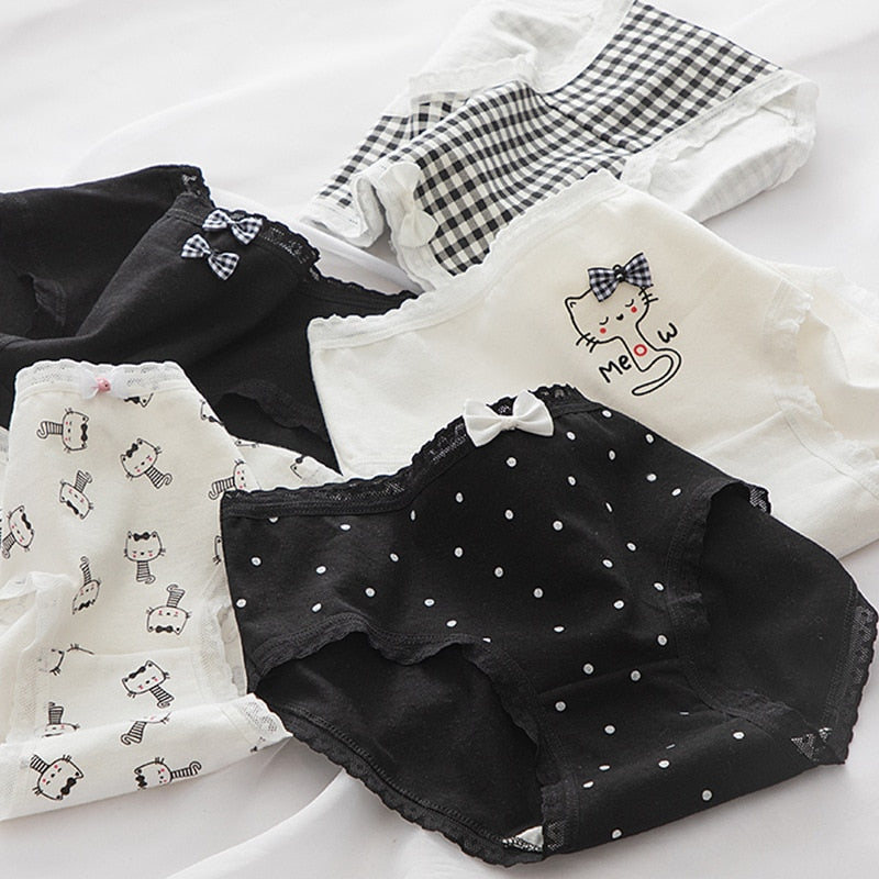 CHYLEIGH  5 Pcs/Set Black Pattern Cute Panties
