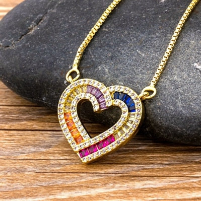 CHYLEANNA  Heart Zirconia Pendant Chain Necklace