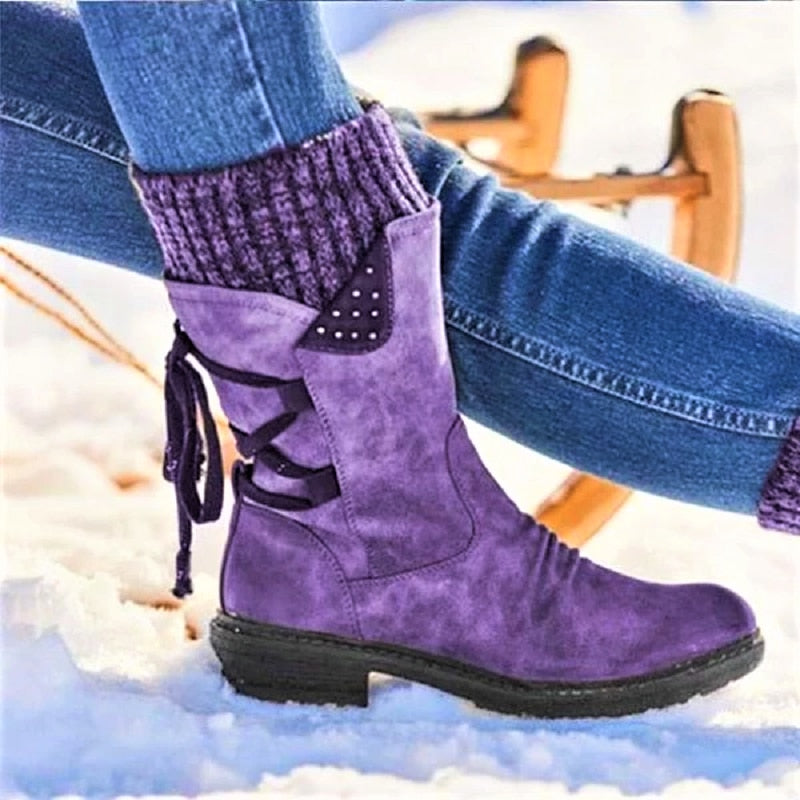 CHYLEANNA  Winter Knitting Patchwork Boots