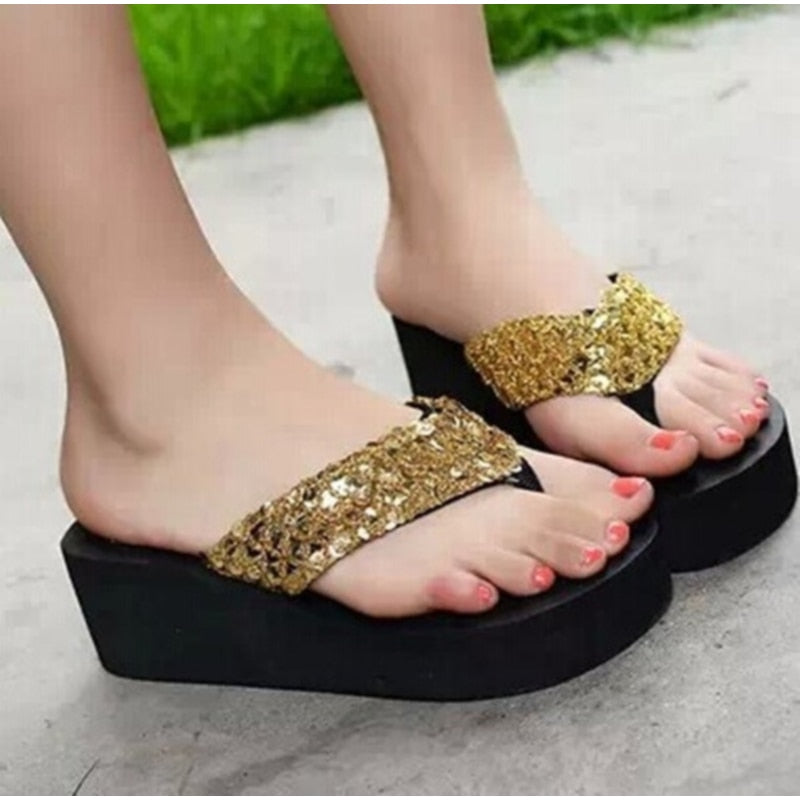 CHYLEANNA  Sequins Wedges Flip Flops