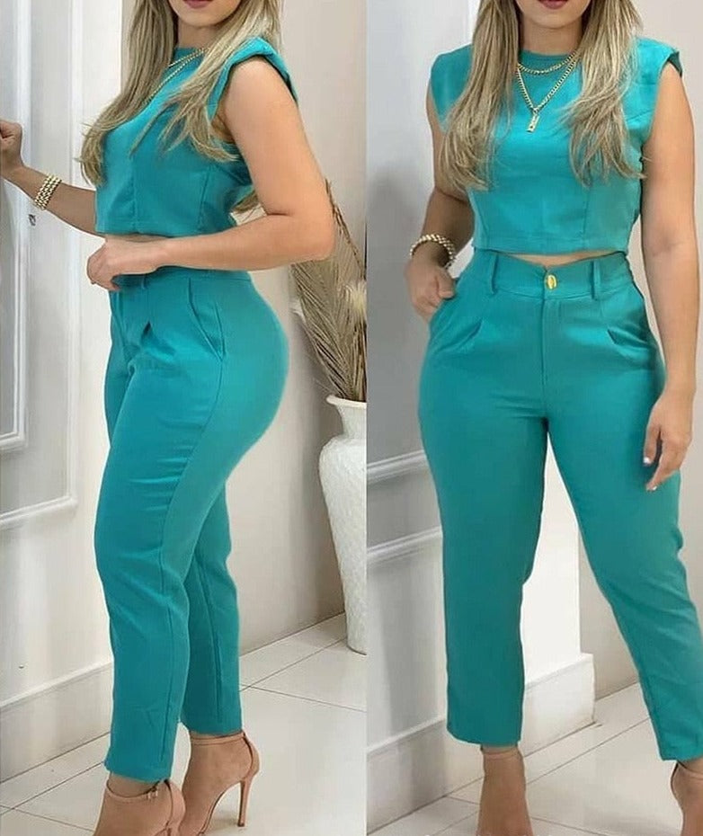 CHYLEANNA  2 Pc/Set Blue Casual Suit