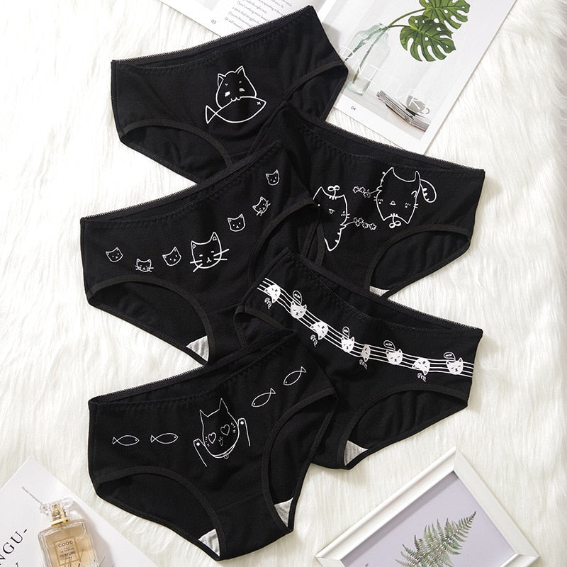 CHYLEIGH  5 Pcs/Set Black Pattern Cute Panties