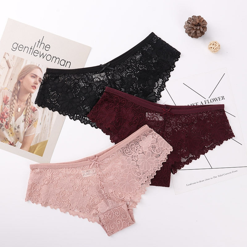 CHYLEIGH   3 Pcs/Set Lace Cotton  Hollow Out Panties