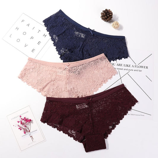 CHYLEIGH   3 Pcs/Set Lace Cotton  Hollow Out Panties