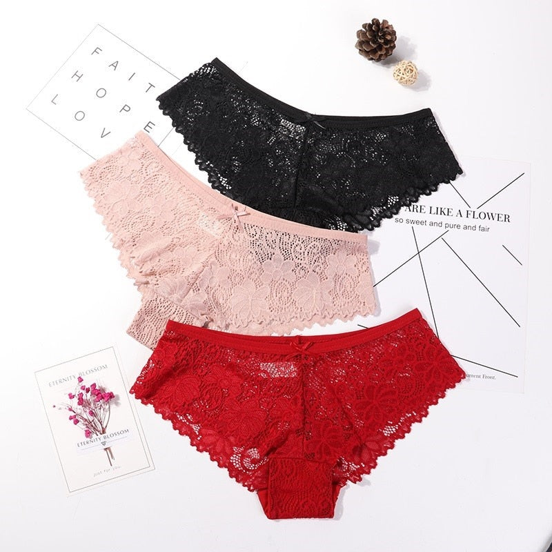 CHYLEIGH   3 Pcs/Set Lace Cotton  Hollow Out Panties