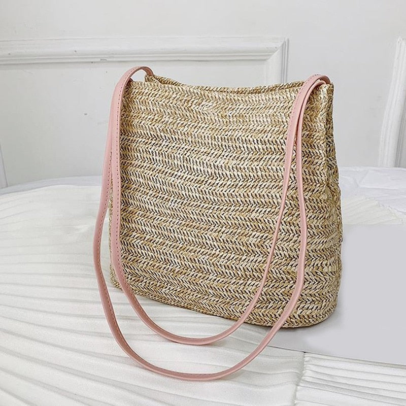 CHYLEANNA   Knitted Straw Satchel Bag