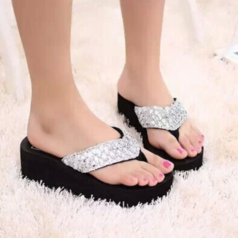 CHYLEANNA  Sequins Wedges Flip Flops