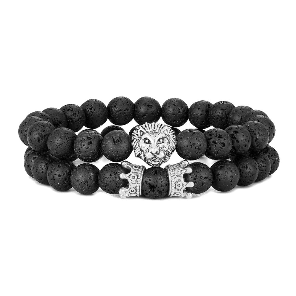 CHYLEANNA  2 Pcs/Set Lion Head & Crown Charm Bracelet