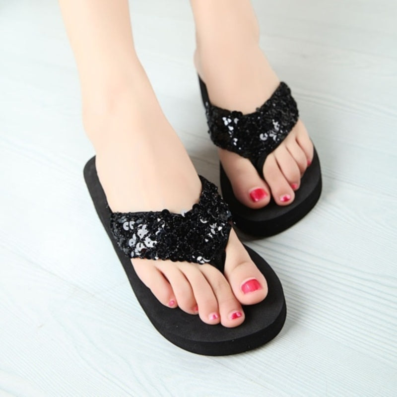 CHYLEANNA  Sequins Wedges Flip Flops