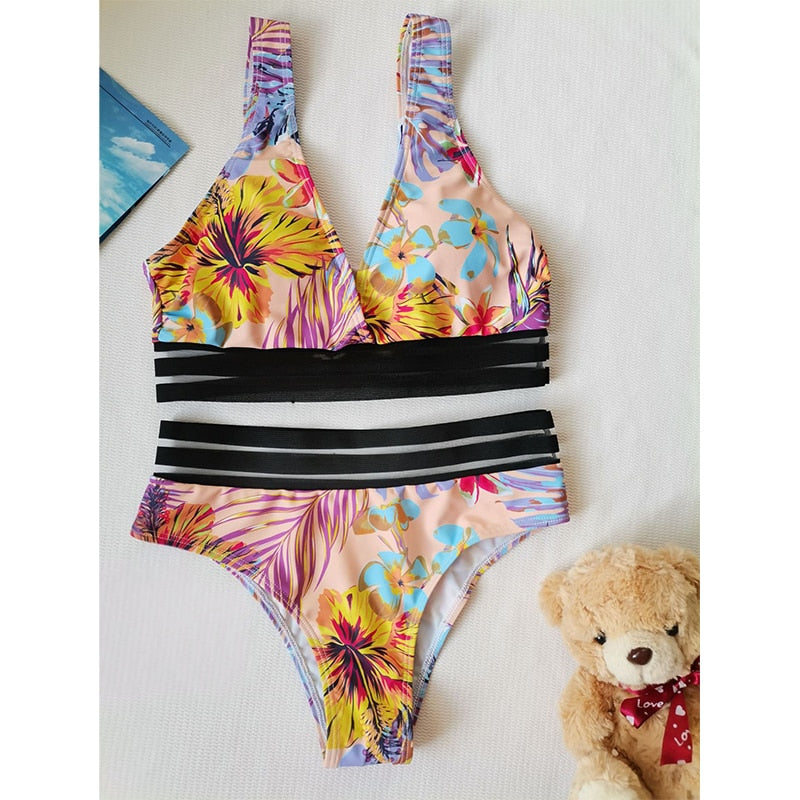 CHYLEANNA  Leaves Printed Push-Up Swimsuit