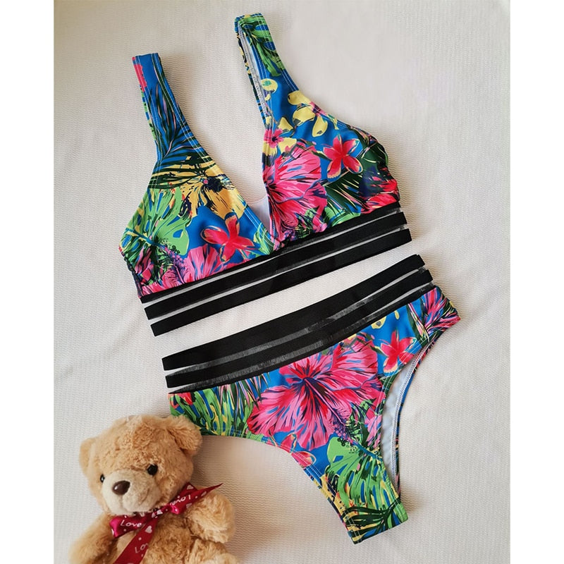 CHYLEANNA  Leaves Printed Push-Up Swimsuit