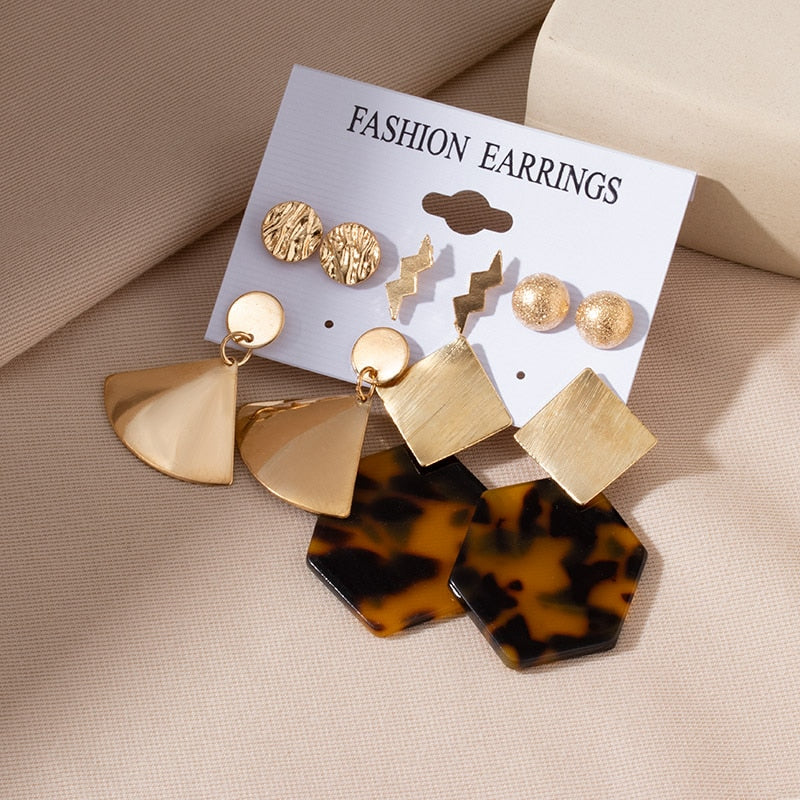 CHYLEANNA  Set Retro Geometric Stud Earrings