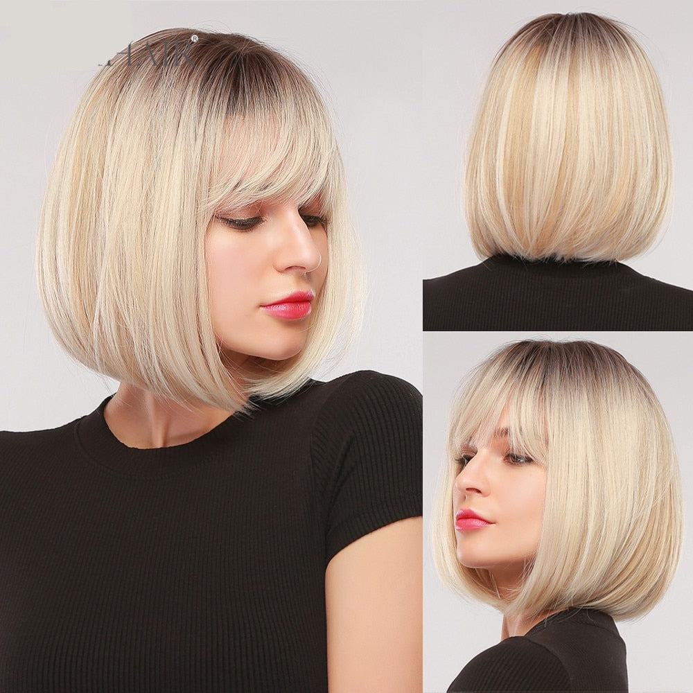 CHYLEANNA  Straight Highlight Wigs With Pixie Cut Bangs