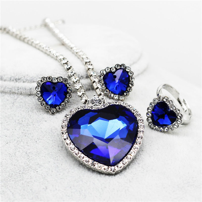 CHYLEANNA   Blue Heart Crystal Rhinestones Set