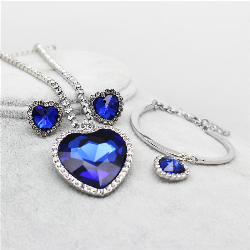 CHYLEANNA   Blue Heart Crystal Rhinestones Set