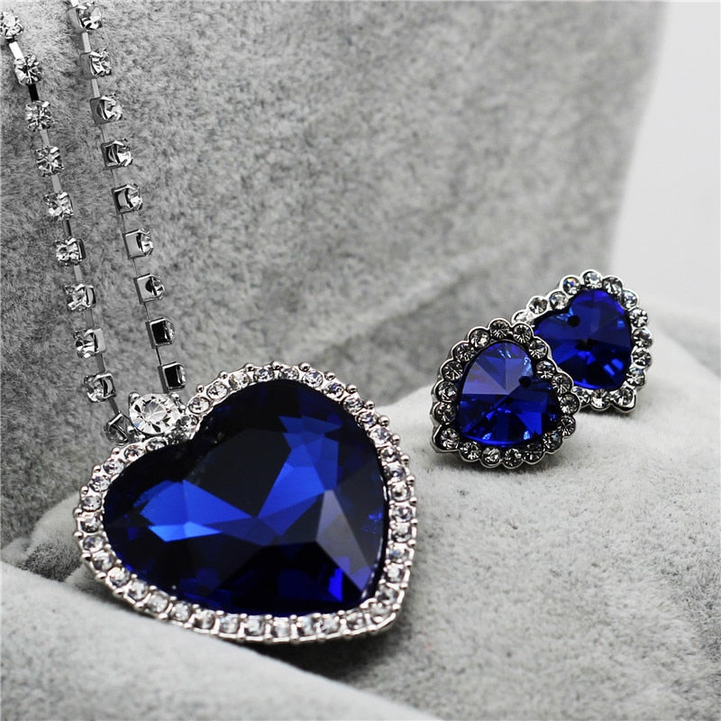 CHYLEANNA   Blue Heart Crystal Rhinestones Set