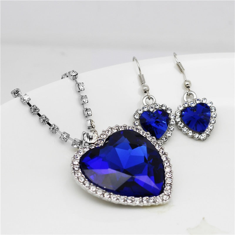 CHYLEANNA   Blue Heart Crystal Rhinestones Set