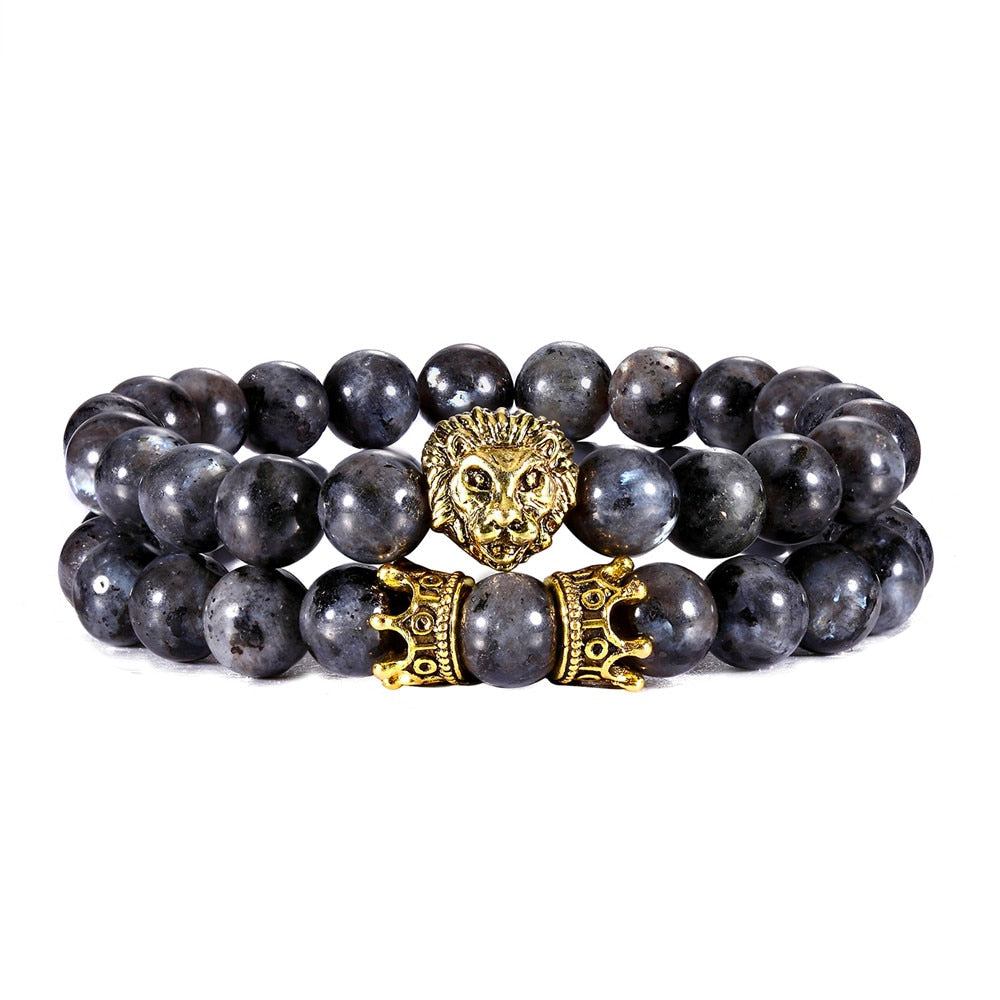 CHYLEANNA  2 Pcs/Set Lion Head & Crown Charm Bracelet