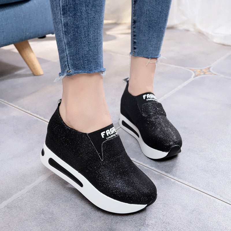 Women Shoes Ladies Flat Thick Bottom Shoes Slip on Ankle Boots Casual Platform Sport Shoes 2021 New