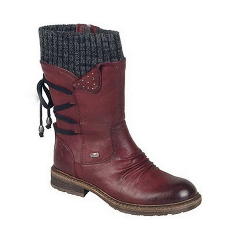 CHYLEANNA  Winter Knitting Patchwork Boots