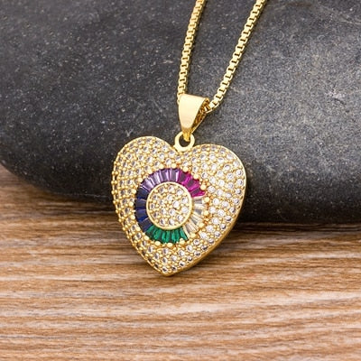 CHYLEANNA  Heart Zirconia Pendant Chain Necklace