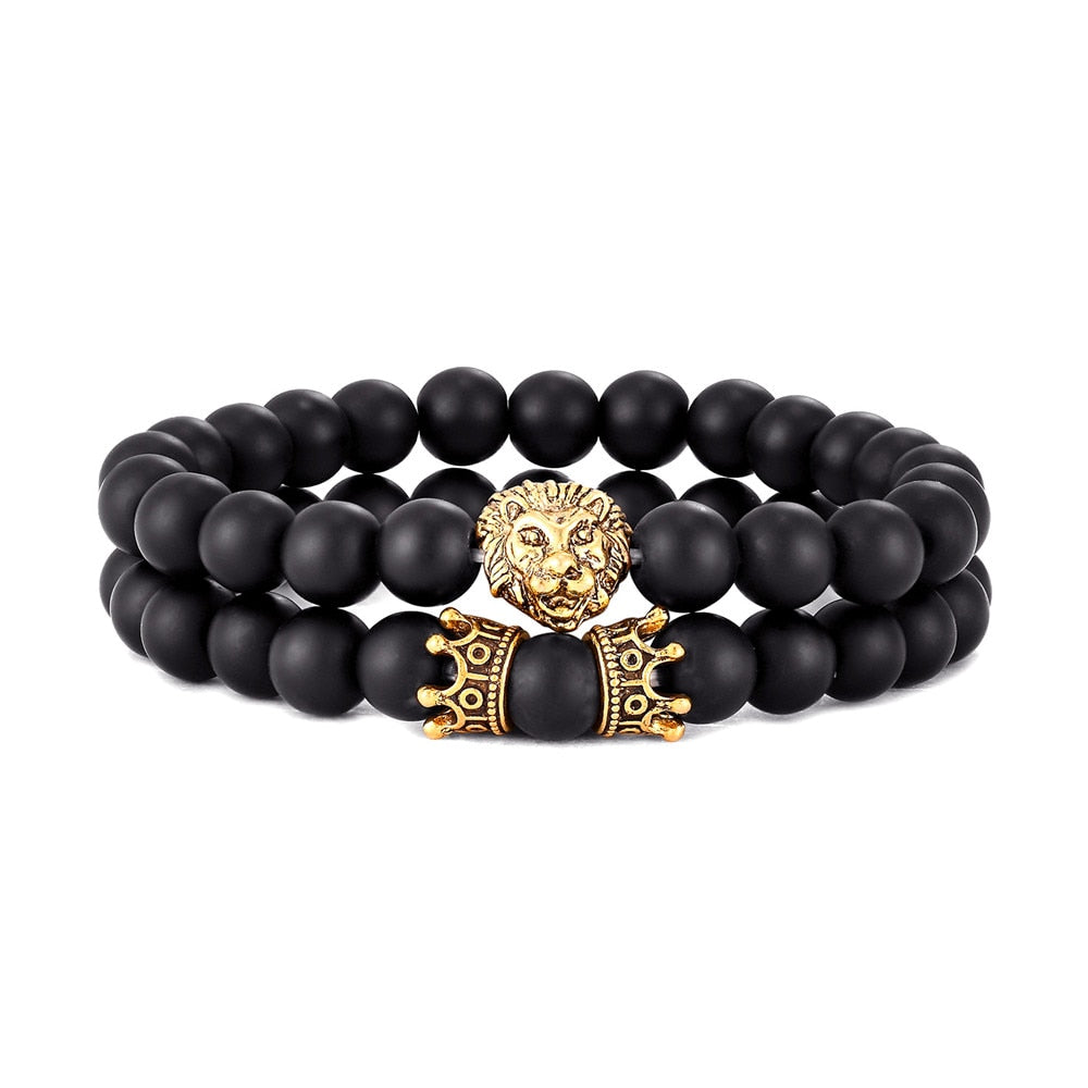 CHYLEANNA  2 Pcs/Set Lion Head & Crown Charm Bracelet