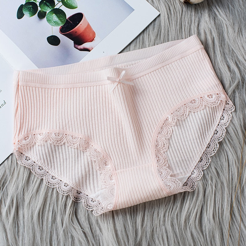 CHYLEANNA  5 Pcs/Pack Threaded Lace Trim Underpants