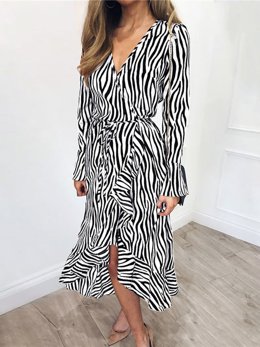 CHYLEANNA Zebra Boheemse ruches jurk