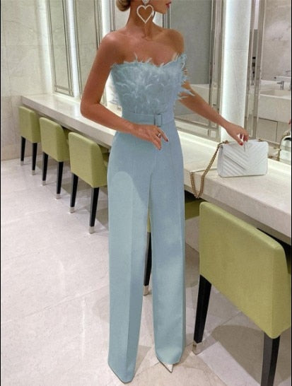 CHYLEANNA  Strapless Feather Jumpsuit