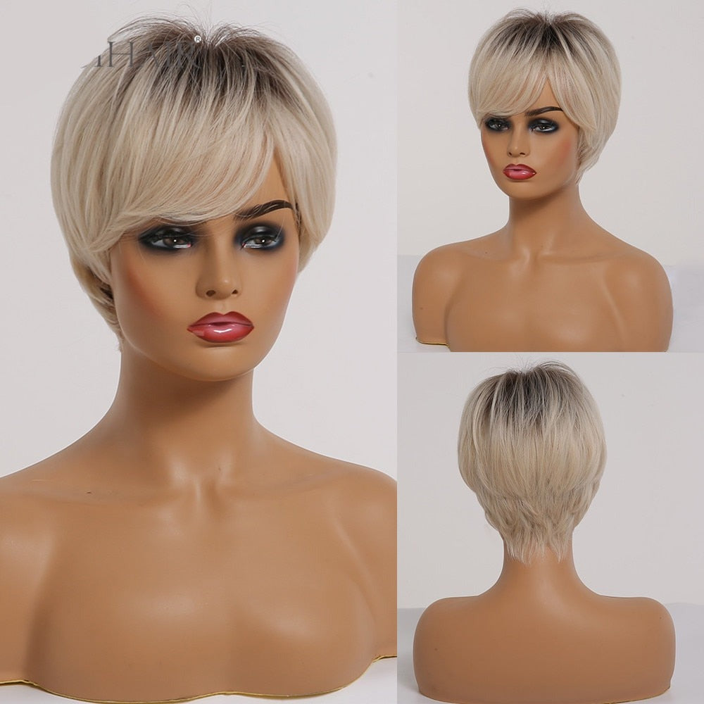 CHYLEANNA  Straight Highlight Wigs With Pixie Cut Bangs