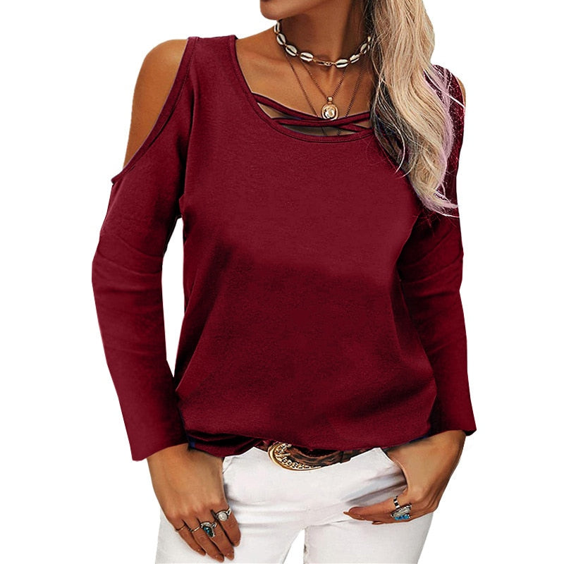 CHYLEANNA effen kleur off-shoulder T-shirts shirt