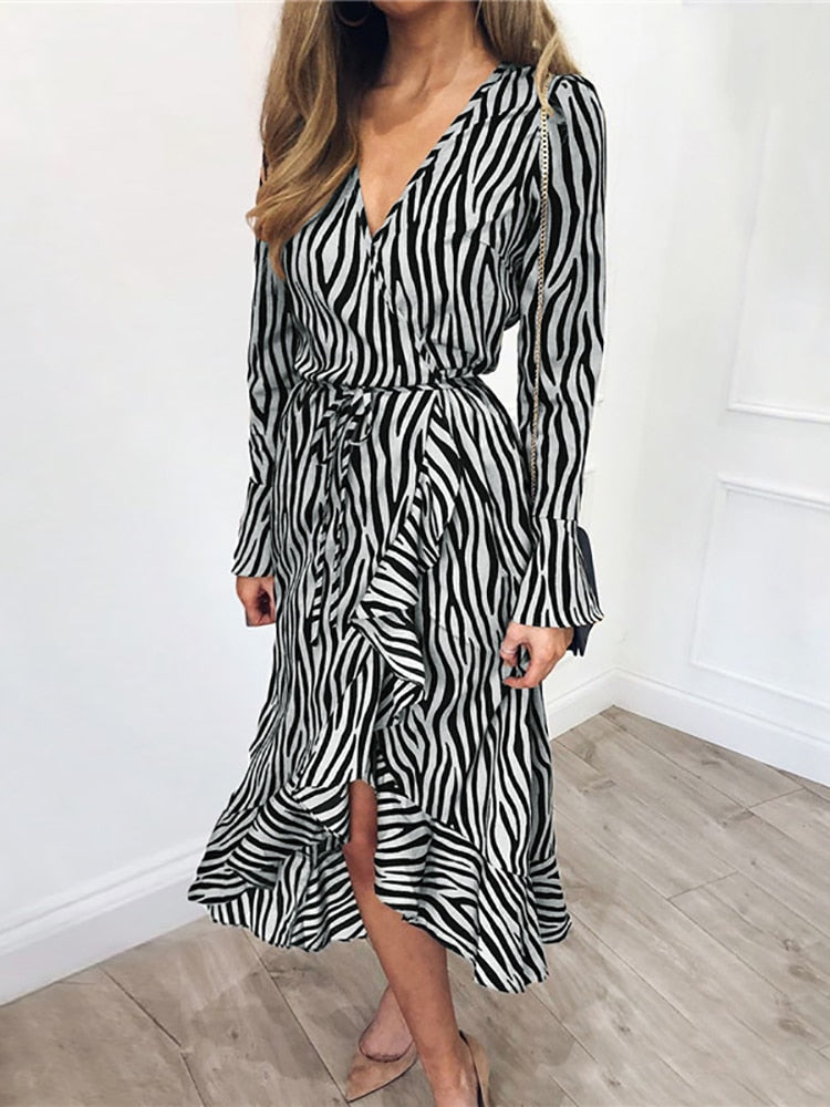 CHYLEANNA  Zebra Bohemian Ruffles Dress