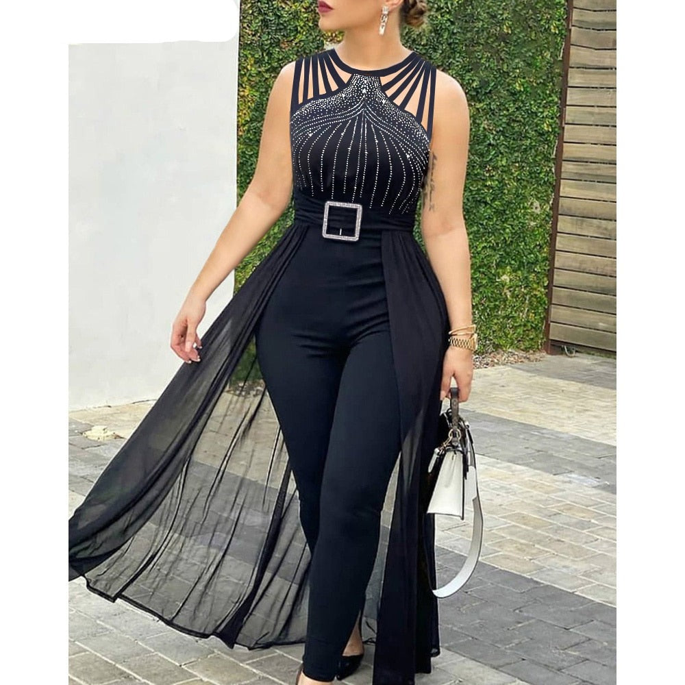 CHYLEANNA  Rhinestone Mesh Jumpsuit