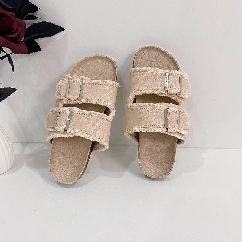 CHYLEIGH  Pin Buckle Flannel Lightweight Slippers