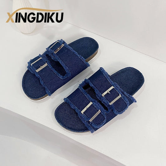 CHYLEIGH  Pin Buckle Flannel Lightweight Slippers