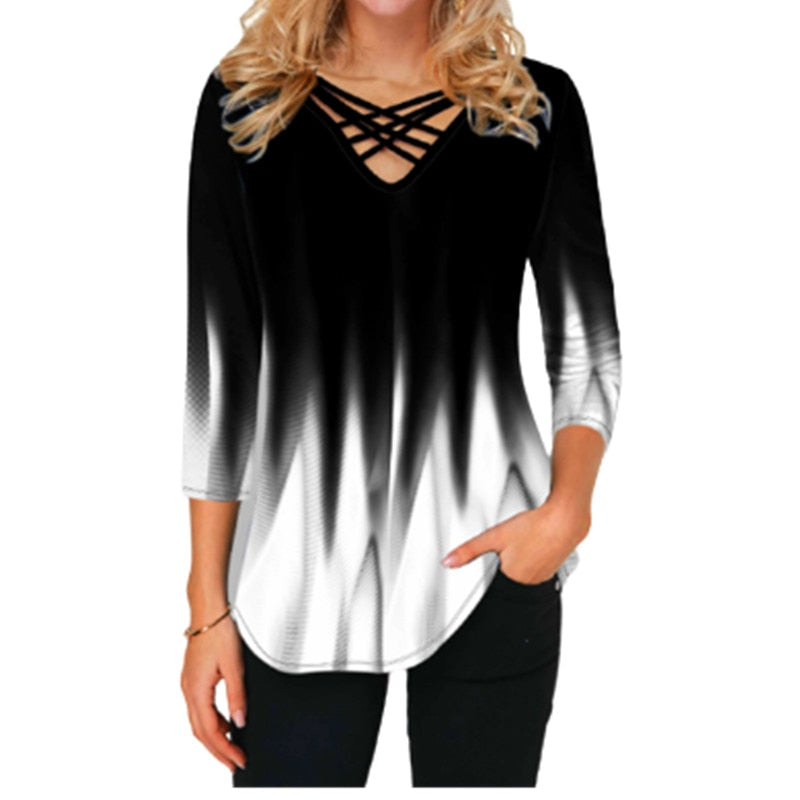 CHYLEIGH  V-Neck Criss Cross Shirt