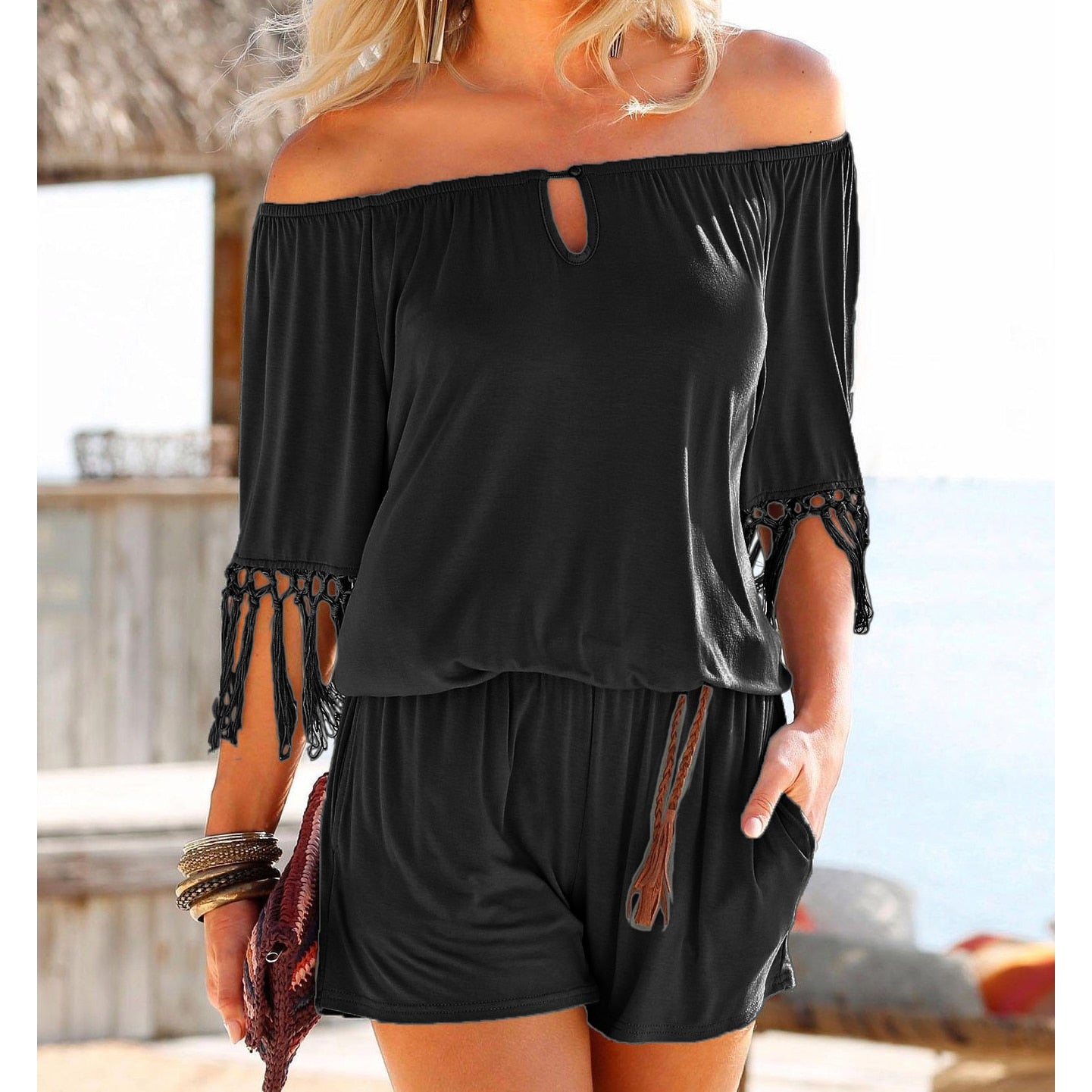 CHYLEANNA  Tassel Boho Pockets Romper